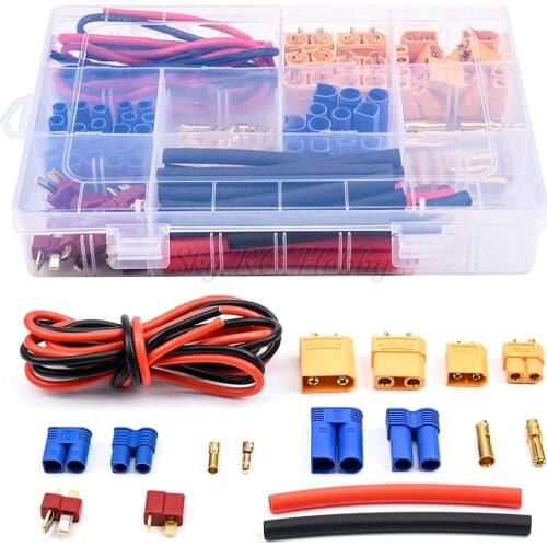 70pcs T Plug / XT60 / XT90 / EC3 / EC5 Male & Female Plug Adapter Connectors Kit 14AWG Silicone Wire and Shrink Tube For RC Part