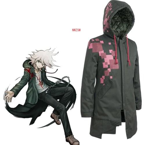 Super Danganronpa Komaeda Nagito Thicken Hooded Jacket Cosplay Costume Dangan Ronpa Autumn Winter Long Trench Coat