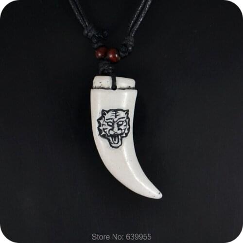 Tiger Teeth style Resin Pendant Wax Line Necklaces Amulet Lucky Gift Cool Tribal Totem Fashion Jewelry