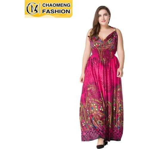 Vestido De Mujer Fashion Printing Plus Size V-Neck Bohemian Clothing Femme Robe America Europe Elegant Long Beach Women Dress