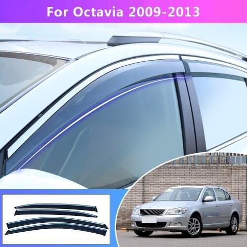 Car Styling Smoke Window For Skoda Octavia 2009 2010 2011 2012 2013 Sun Rain exterior visor Deflector Guard Accessories 4PC