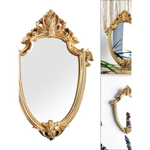 Vintage Makeup Mirror Gold Frame Mirror Decorative Wall Hanging Mirror Small Nordic Retro Decoration Mirror Makeup Wedding Gift