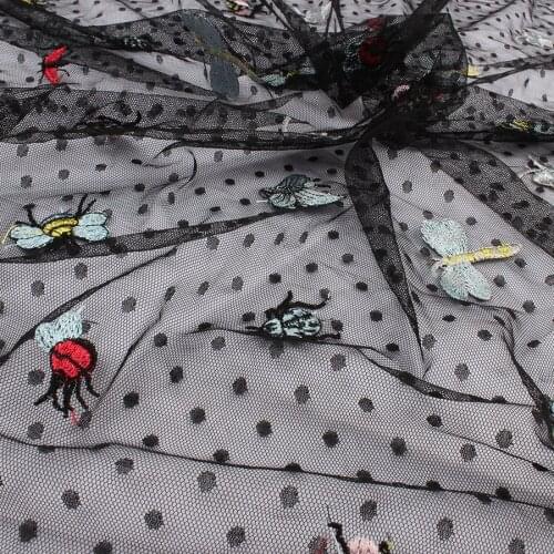 Embroidery Insects Lace Fabric Dot Mesh Fabric Little Bee Butterfly Fabric Dress Making Sold By the Yard