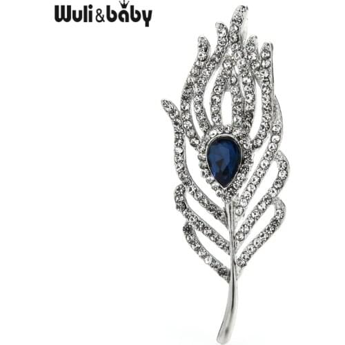 Wuli&baby Rhinestone Feather Brooches Women Classic Leaf Flower Causal Office Brooch Pins Gifts