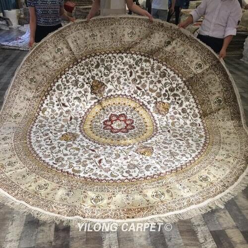Yilong 9'x9' Turkish silk carpet round handmade exquisite oriental round tabriz rug (WY042M)