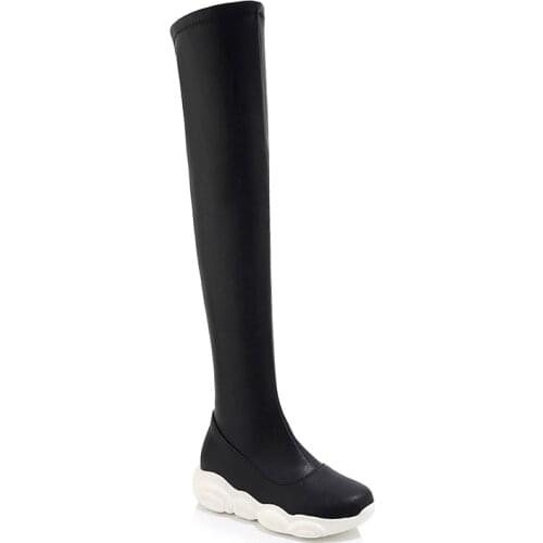 Women Boots Slim Sexy Over-The-Knee Boots Fashion Elastic PU Leather Thigh High Boots Female Winter Boots