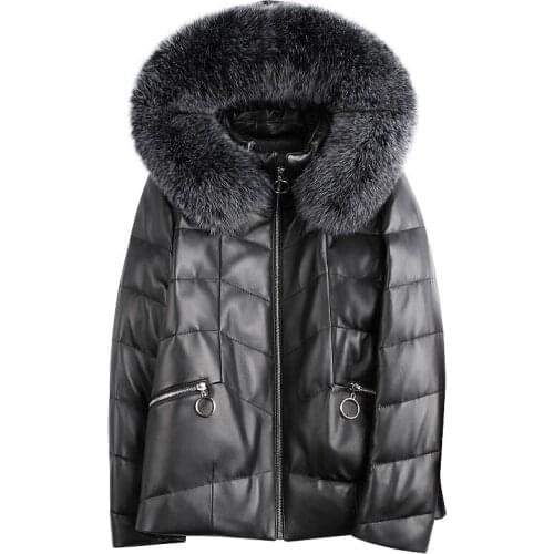 100% Genuine Leather Jacket Winter Jacket Women Fox Fur Collar Down Jackets for Women Real Sheepskin Coat Chaqueta Mujer 8603