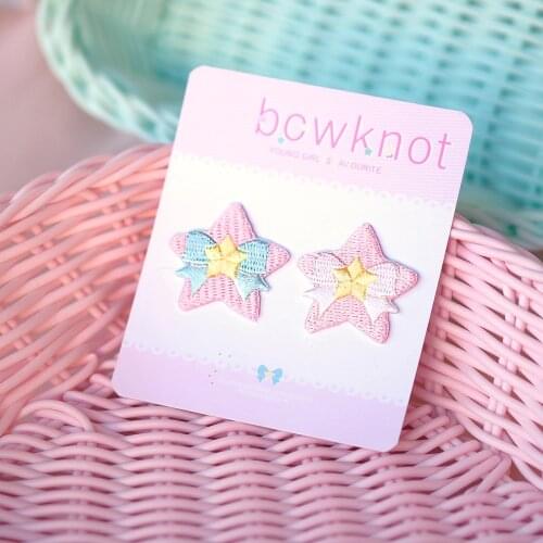 AHYONNIEX 1 Pair Embroidered Cute Star Bowknot Patches Clothes Bags DIY Applique Embroidery Parches Iron On Patch for Clothes
