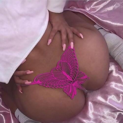 2021 Sexy Lace Women Hollow Out Butterfly Shaped G-String Open Crotch Underwear Lingerie Panties