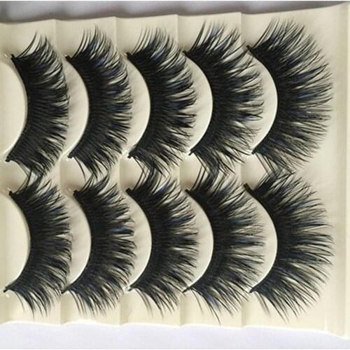 5 Pairs Women Long Thick Blue Black False Eyelashes Fake Cross Eye Lashes for Makeup Studio