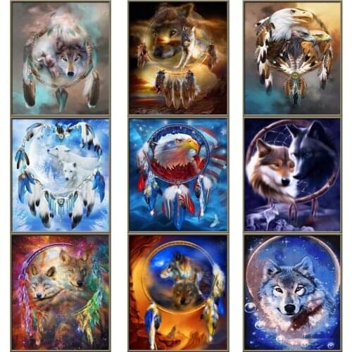 5D Diamond Painting Wolf Round Diamond Embroidery Cross Stitch Animals Diamond Mosaic Rhinestones Art Christmas Decoration