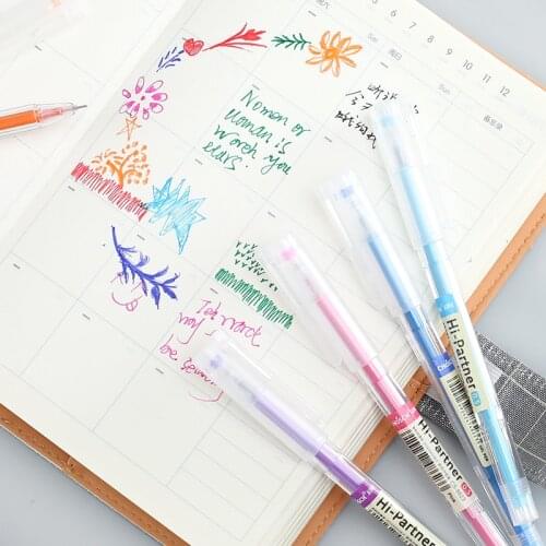8 Color Hi Partner Gel Ink Pen 0.5mm Ballpoint Multi Colors Smooth Sign Pens Stationery Markers Office School Art Supplies H6559