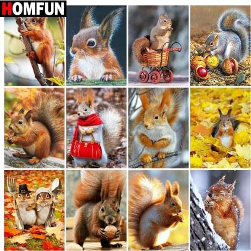 HOMFUN Diamond Painting Cross Stitch "Squirrel fall forest" 5D DIY Diamond Embroidery Full Square/round Rhinestone Of Picture