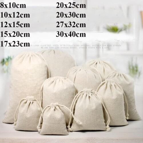 White Linen Bag Drawstring Storage Bags Natural Burlap Beige Pouch Rice Jewelry Small Products Packaging Bags Custom Logo Beads