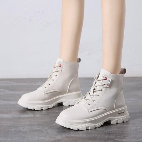 Beige/Black Platform Boots Women Shoes Autumn Lace Up Punk Boots Femme Ankle Boots for Women Platform Heels Botas Vaqueras Mujer