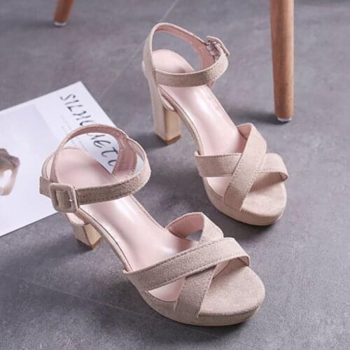 Summer Super high heels suede Women Shoes Cross platform thick heel sandals ladies Open toe sandals black Beige women sandals