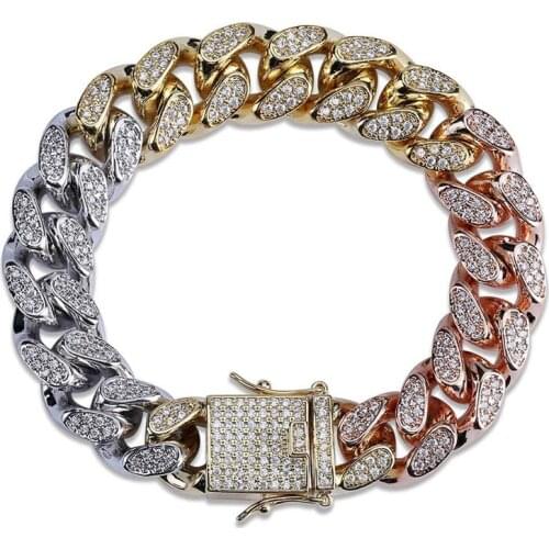 Iced Out Chain Bracelet for Men 3 Colors Miami Micro Pave Zircon Bracelets New Arrival Fashion Hip Hop Rock Jewelry