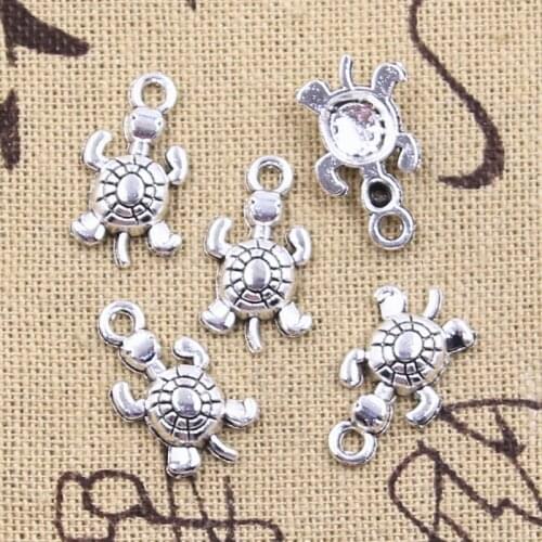 40pcs Charms Turtle Tortoise 18x10mm Antique Silver Color Pendants DIY Crafts Making Findings Handmade Tibetan Jewelry