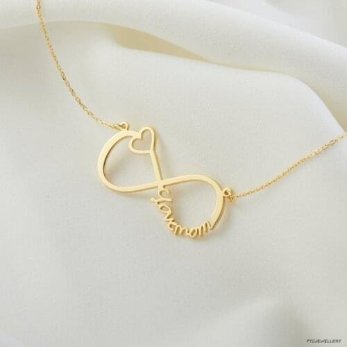 DUOYING Infinity Name Necklace Custom Name Necklace Gold Family Name Plated Necklace Personalized Gifts for Loves Day Gifts