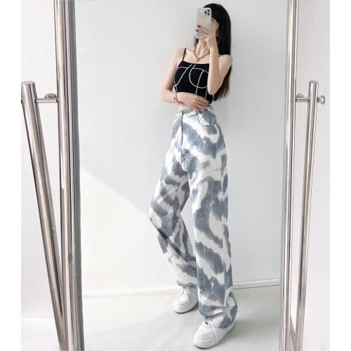 2021 Tie Dye Jeans Women Hip Hop Cargo Pants Fashion Retro Baggy Harajuku Jeans Gothic High Street Couple Boys Cool Pants Female