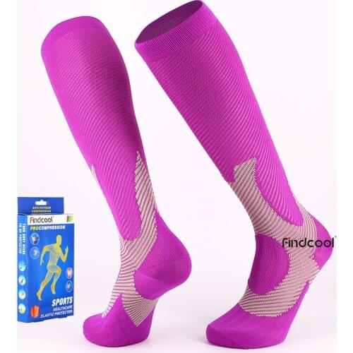 Findcool Compression Support Stockings Profession Comfortable Socks Unisex Firm Pressure Circulation Knee High Cycling Socks