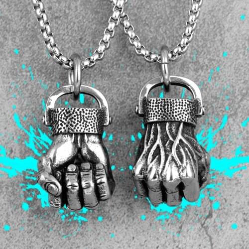 Anger Fist Fitness Long Men Necklaces Pendants Chain Punk for Boyfriend Male Stainless Steel Jewelry Creativity Gift Wholesale