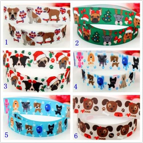 DHK 7/8'' 5yards bulldog dog christmas printed grosgrain ribbon headwear hair bow diy party decoration OEM 22mm E1210