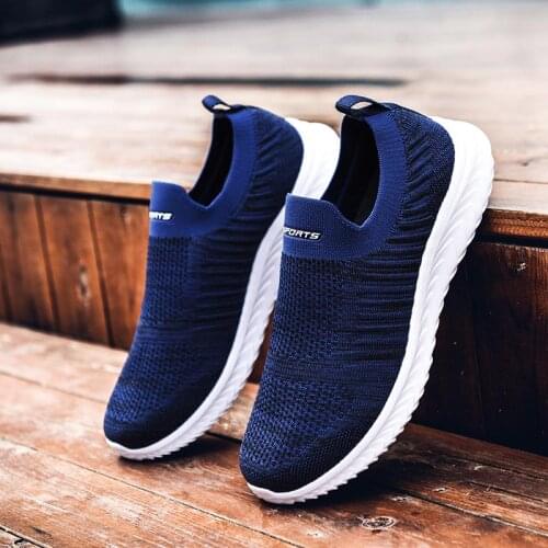 Large Size Summer Knitting Mens Sport Shoes Men Running Shoes Sports Sneakers Socks Shoes Men Brands Blue Trainers Walk D-424
