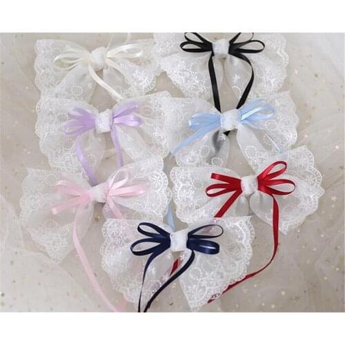 Lolita Girl Big White Lace Ribbon Bowknot Hair Accessories Hair Bow Clips B1530