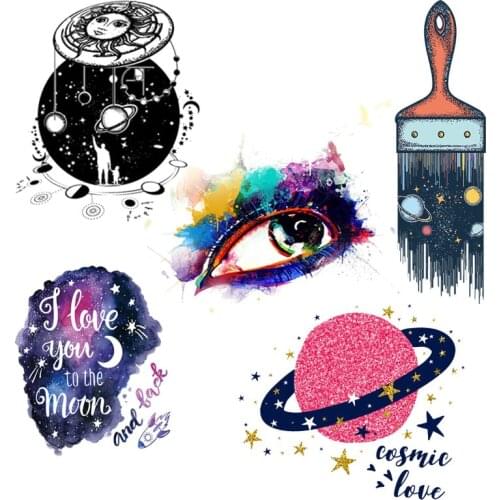 Stickers Planet Patch Iron On Transfers For Clothing T-Shirt Heat Transfer Thermo Stickers DIY Accessory Appliques On Clothes