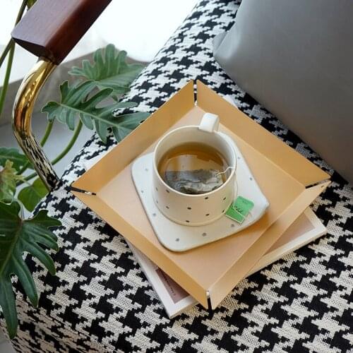 Desktop combination storage tray Xuanguan key plate Nordic home soft tray Champagne-colored folding clutter tray