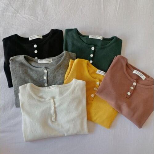 2021 new arrival girls boys autumn full sleeve casual cotton kids t-shirt