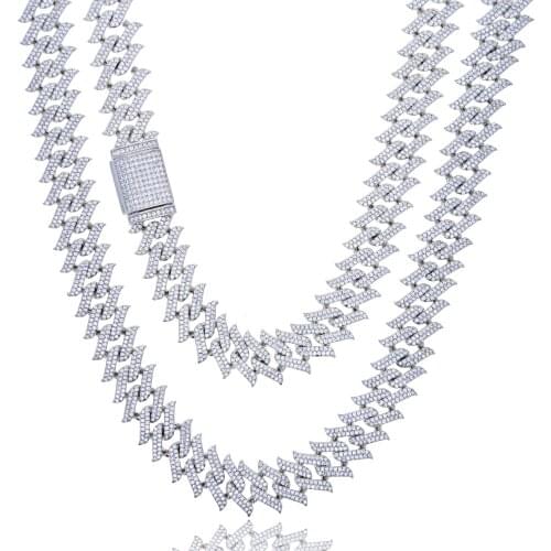 New 15MM Silver Color 2 Row CZ 5A Cubic Zirconia Cuban Chain Necklace Iced Out Bling Big Heavy Hip Hop Rock Punk Men Jewelry