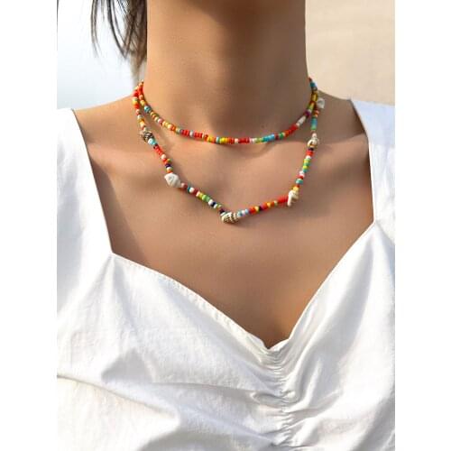 Stillgirl 2Pcs Boho Multicolor Beads Shell Necklaces Set for Women Aesthetic Double Choker Chain Y2k Couple Gift Fashion Jewelry