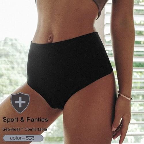 QIWN Sexy Cotton Panties Women High Waist Soft Sport Thongs Seamless Silk G-String Underwear Female Breathable Solid Lingerie