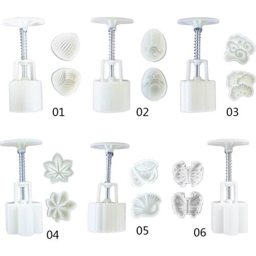 P9YE Plastic Mooncake Mold 50/65g Cookie Cutter with 2 Stamps Hand Press Chocolate Moon Cake Mould DIY Bakeware Mid-autumn