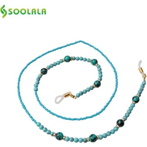 SOOLALA Turquoise Sunglasses Chain Lanyard String Non-Slip Eyeglasses Cord Eye Glasses Chains Beads Brillen Koord with Gift Box