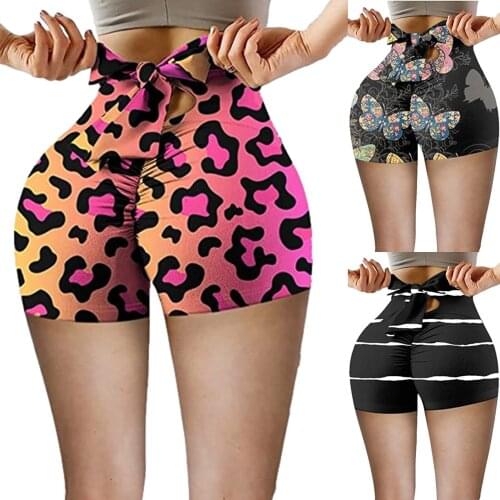 High Waist Yoga Pants Fashion Hip-lifting Tight Legging Short Sport Fitness Bow Not Positioned Printing Workout Shorts Clothing