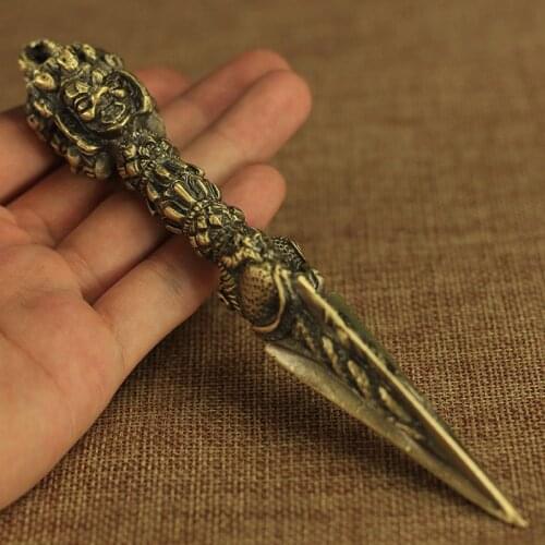Tibetan Buddha Tantric Vajra pestle Tantra Vajrakilaya phurpa alloy coppering Buddhist with base do the old about 17CM