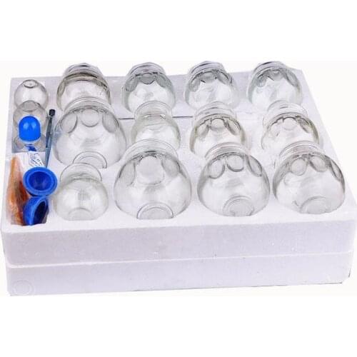 14 Pieces Massage Cup Vacuum Glass Cupping Body Fire Cup Therapy Cup Set + 2pcs Vacuum Silicone Cupping Sucker body back massage