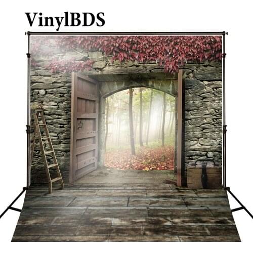 VinylBDS Brick Wall Photo Backdrops Courtyard Open Door Backdrop Baby Stone Wall Floor Forest For A Photo Shoot