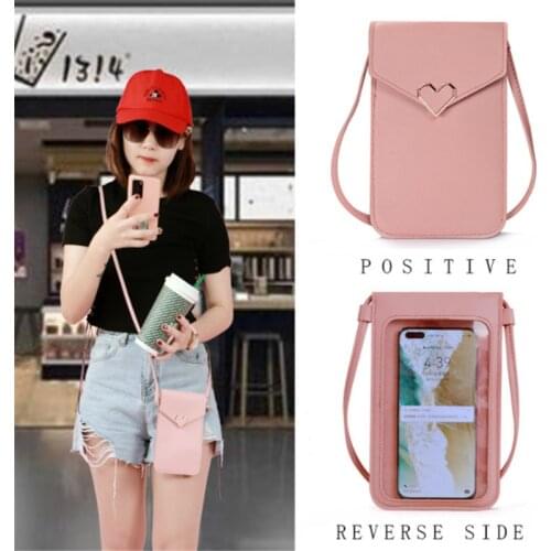 Women Bag 2020 Women Coin Purse Cross Shoulder Bag Girls Cute Phone Bag Mini Heart Type Hasp Mobile Pouch Transparent Flap Soft