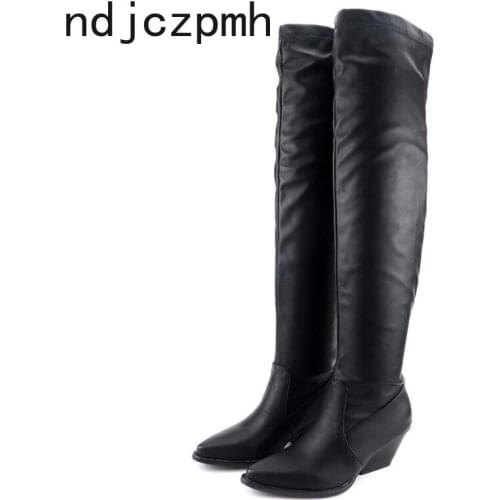 Womens Boots Autumn And Winter The New fashion Pointed Thick heel mid heel Womens Over the knee boots plus size 34-48