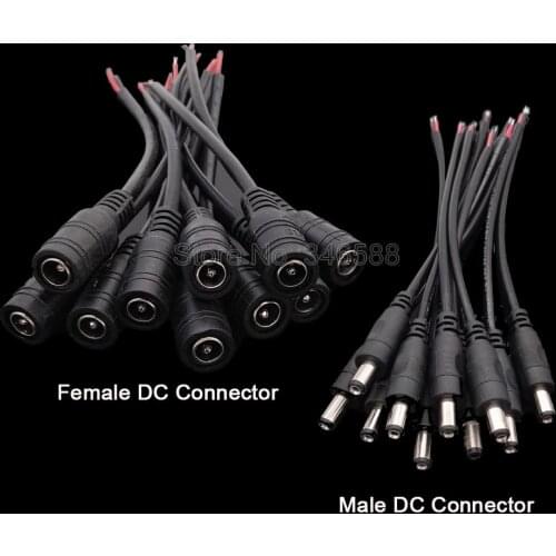 10pcs 5.5x2.1mm DC Female Male Plug Cable Wire Connector LED DC Plug For 3528 5050 Single Color LED Strip Lighting