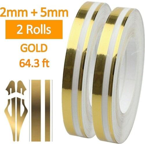For Car Exterior Decoration 2 Rolls Gold Striping Pin Stripe Steamline Double Line Tape Car Body Decal Vinyl Sticker 64.3ft