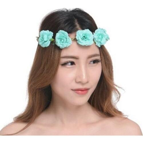 2018 New Summer Flower Crown Headband Fashion Vacation Bohemian Headband Elastic Rose Flower Headband for Women