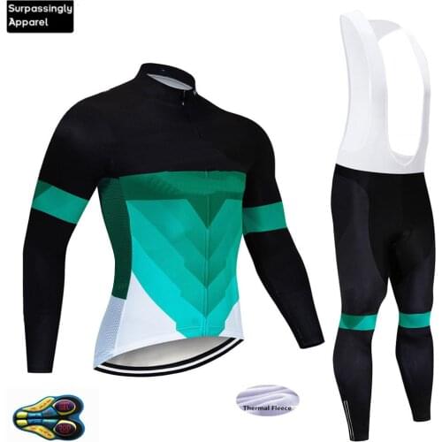2019 World Tour Green Cycling Jersey Cycling Clothing Winter Long Sleeve Fleece Bicycle Bike Sportswear Ropa Ciclismo