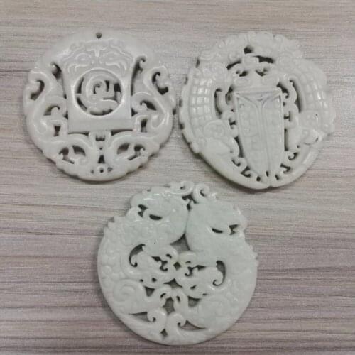 2021Classic Art Pattern White Semi Precious Stone Vintage Traditional Ancient Vintage Sculpture Pendant For Women Necklace Gift