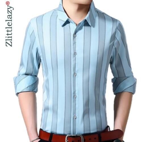 2020 Brand Casual Luxury Striped Long Sleeve Slim Fit Men Shirt Streetwear Social Dress Vintage Shirts Mens Fashions Jersey 8124