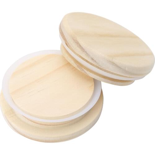 4Pcs/Set Mason Jar Cover Lids Drinking Cup Canning Reusable Seal Ring Pine Wooden Covers Lid Caps for Glass Jars Ceramic Mugs